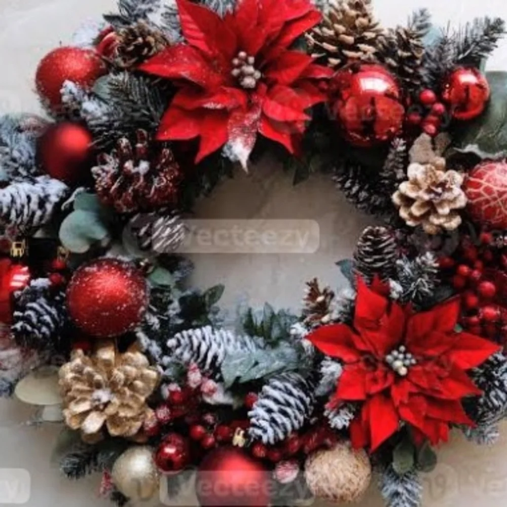 Festive Red and Gold Holiday Wreath